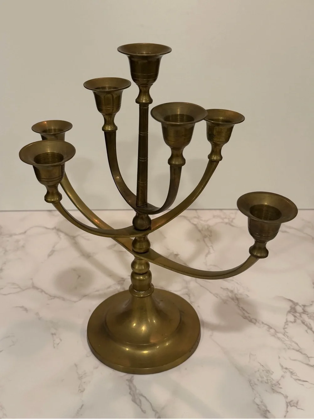Vintage Solid Brass 7-Arm Candelabra Candle Holder Menorah Made in India 11”